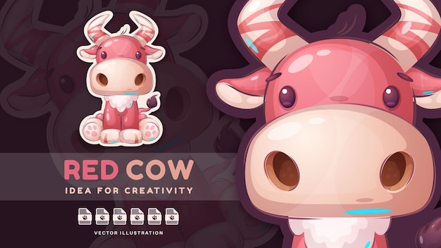 Sticker cartoon character adorable cow