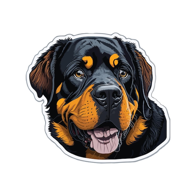 Vector sticker cartoon rottweiler with red and black eyes t shirt design