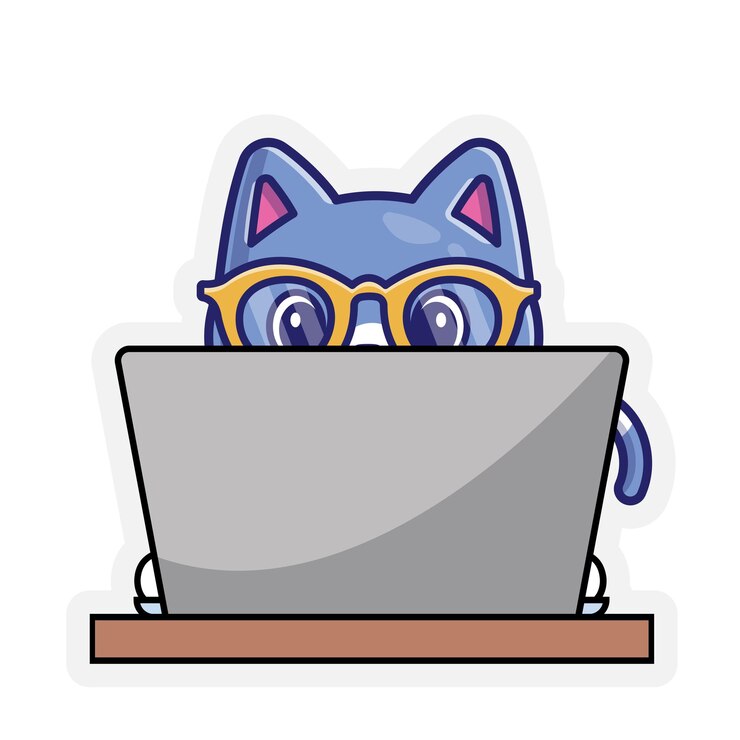 Vector sticker of a cat with glasses on his face