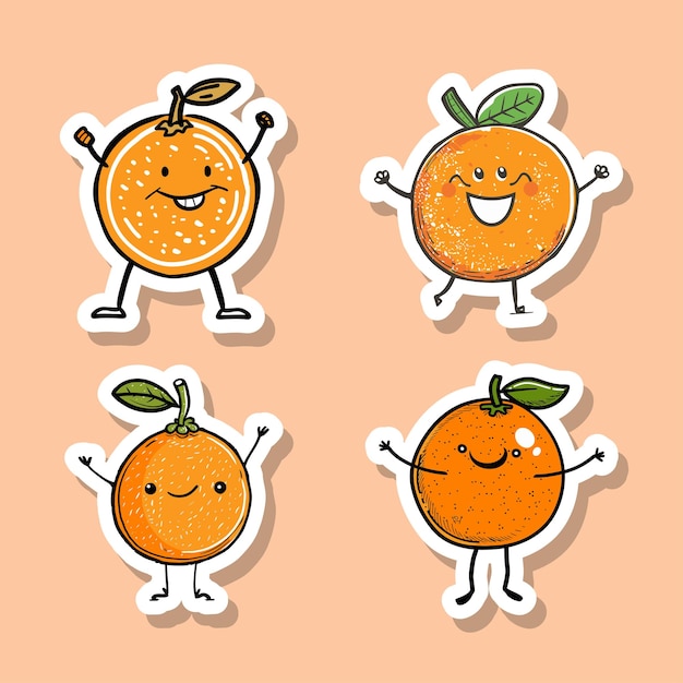 Vector sticker of cheerful orange characters