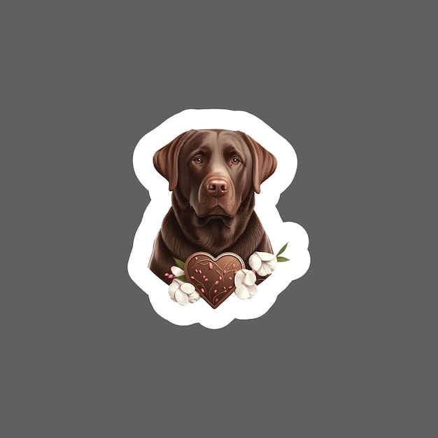 Sticker of Chocolate Lab love hearts