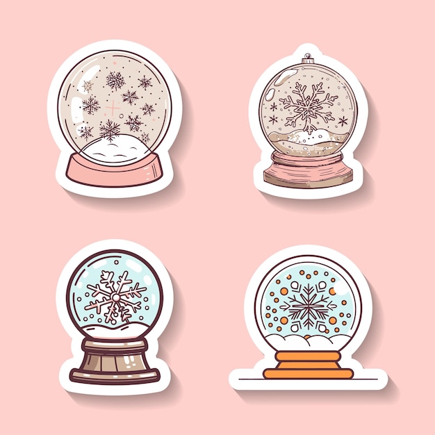 sticker collection of snow globes with various snowflake designs