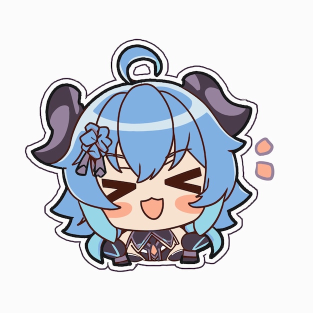 A sticker of a cute girl with blue hair and a black tail.