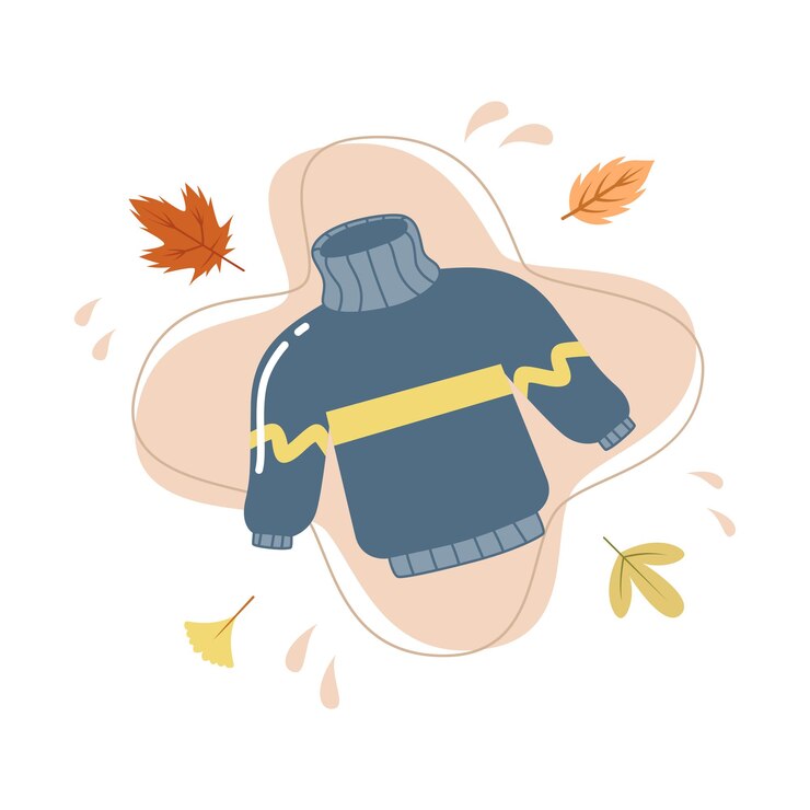 वेक्टर sticker design of warm cozy sweater for hygge autumn. vector flat illustration isolated on a white b