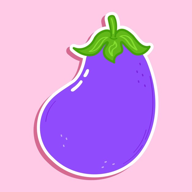 Vector sticker eggplant character vector hand drawn cartoon kawaii character illustration icon isolated on