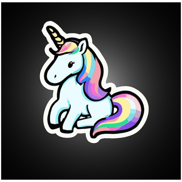 Sticker of fairy tale sleeping unicorn head and rainbow