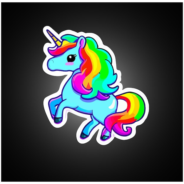 Sticker of fairy tale sleeping unicorn head and rainbow