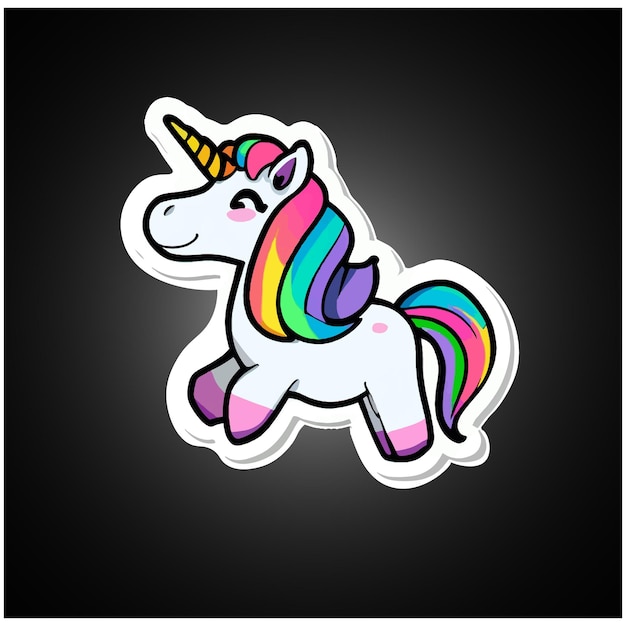 Sticker of fairy tale sleeping unicorn head and rainbow