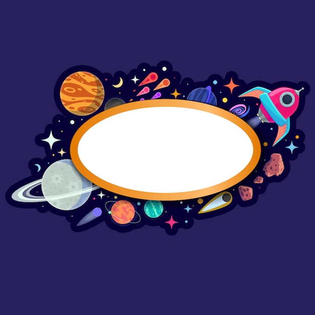 Vector sticker frame with planets