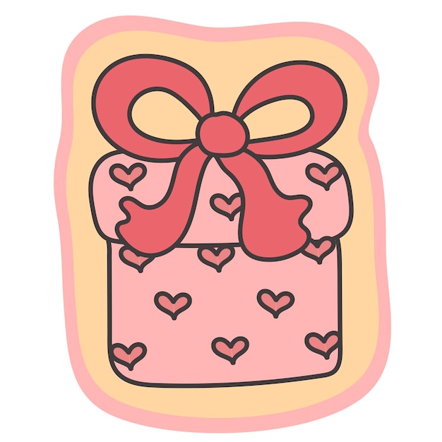 Vector sticker gift box. hand drawn present. present with ribbon. valentine day