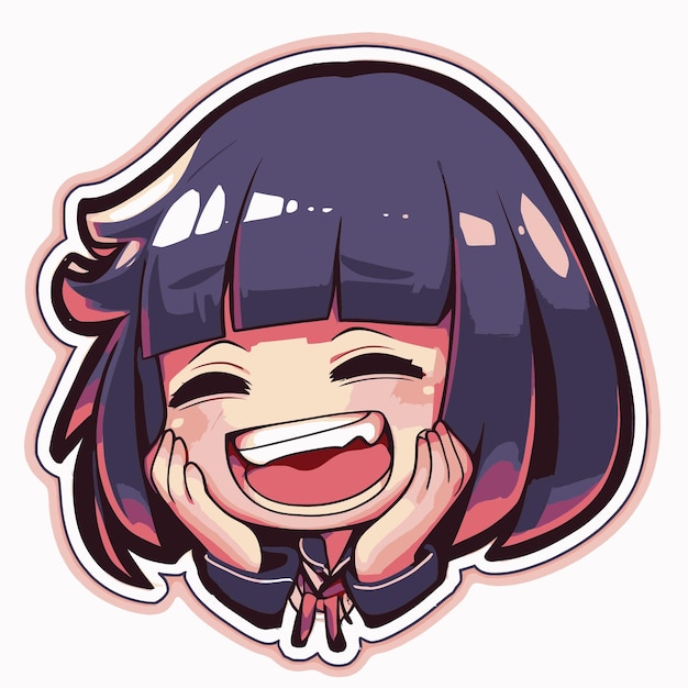 A sticker of a girl with a blue hair and a black hair.