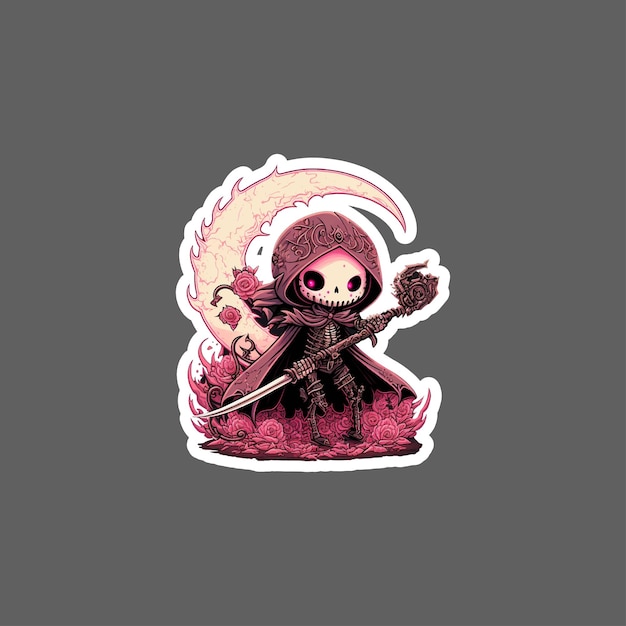 Vector sticker of grim reaper nix pink lovestruck