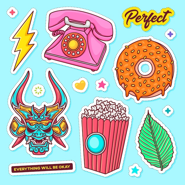 Sticker hand getrokken doodle kleuren vector