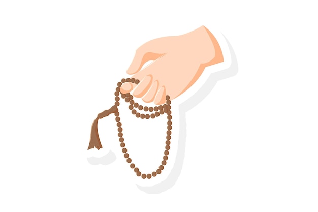 Vector sticker of hand holding prayer beads vector illustration