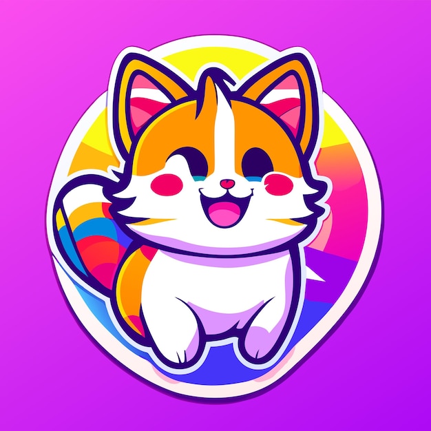 Sticker happy colorful cat kawaii contour