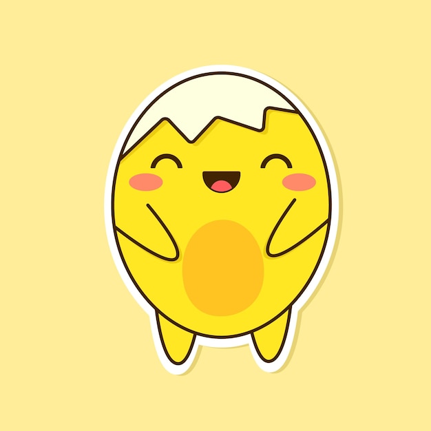 A sticker of a happy egg with a smiley face.