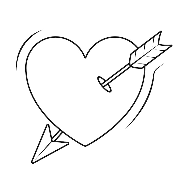 Sticker of heart pierced by Cupid broken arrow love and Valentine Day in line art