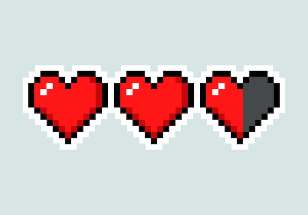 Sticker hearts Video game pixel art illustration Vector isolated background