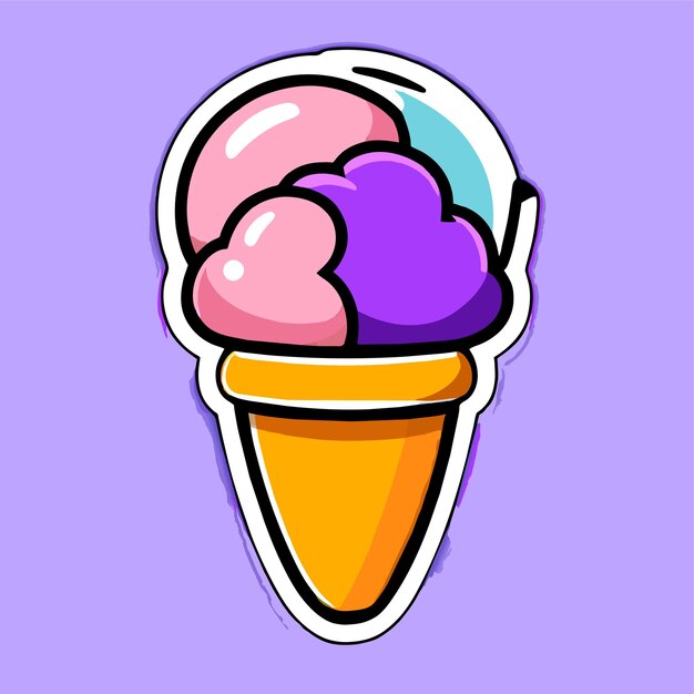 Vector sticker ice cream cone cartoon icon vector illustration