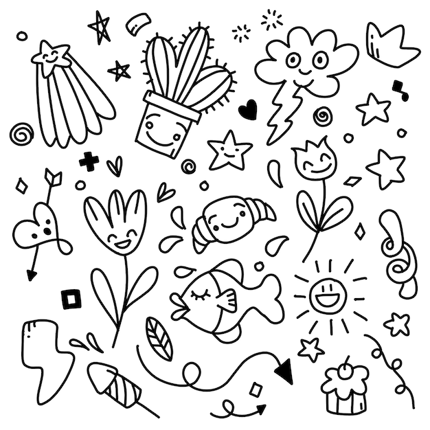 Sticker icons hand drawn doodle