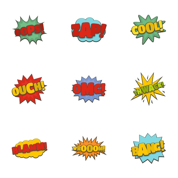 Vector sticker icons set. cartoon set of 9 sticker icons