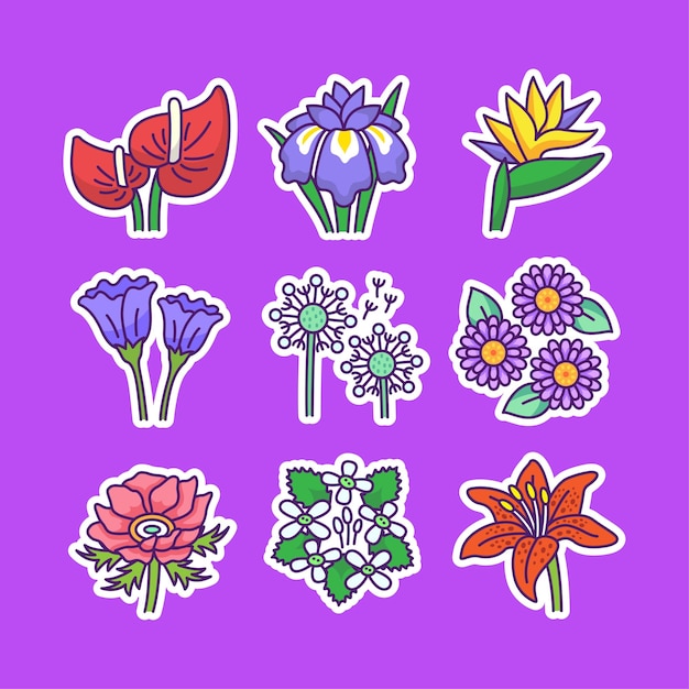 Vector sticker icoon collectie bloem ontwerp instellen