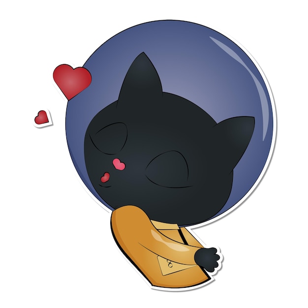 Vector sticker illustration cosmonaut cat emotion love