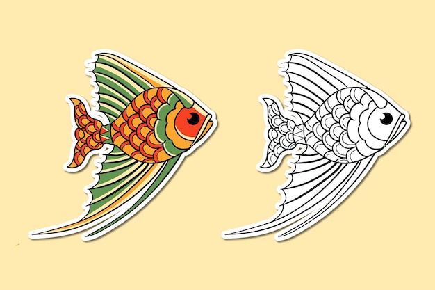 Sticker illustration of a cute and lovely fish vector design