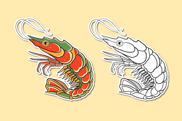 Sticker illustration of Shrimp traditional tattoo