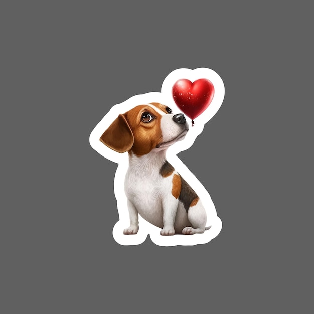 Sticker of jack russell dog and red balloon