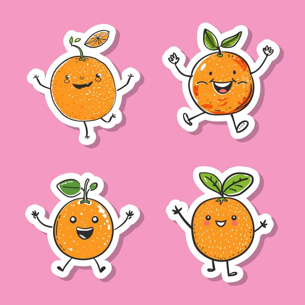 Vector sticker of joyful fruit characters