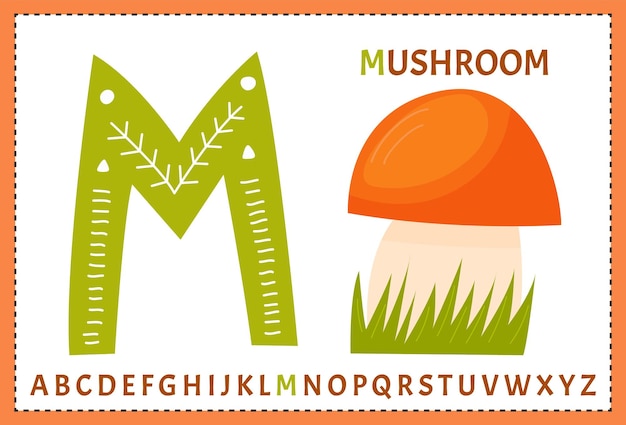 A sticker for a letter m with a mushroom on it.