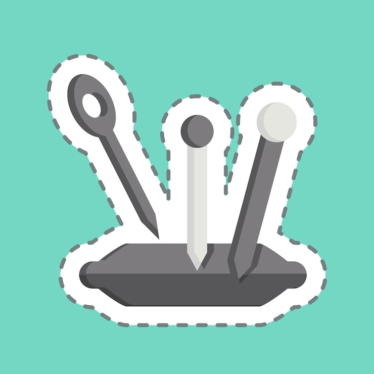 Vector sticker line cut needle related to sewing symbol simple design illustration