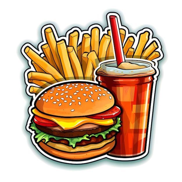 Vector sticker or logo hamburger coke and fries