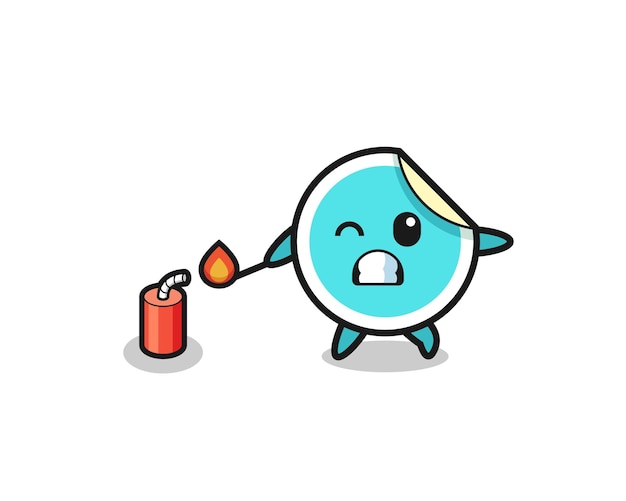 Sticker mascot illustration playing firecracker