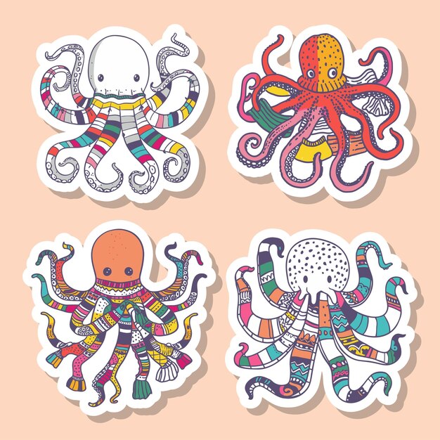 Vector sticker met kleurrijke octopus tekens