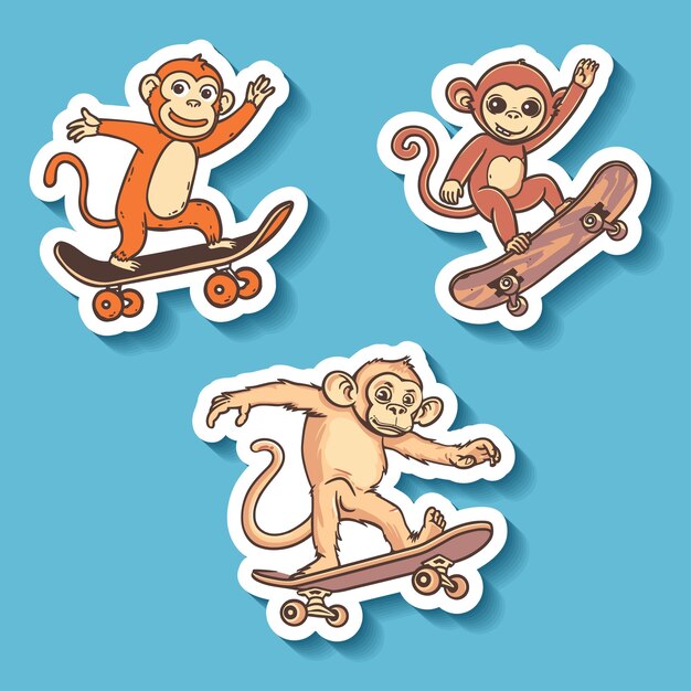 Sticker of monkeys skateboarding