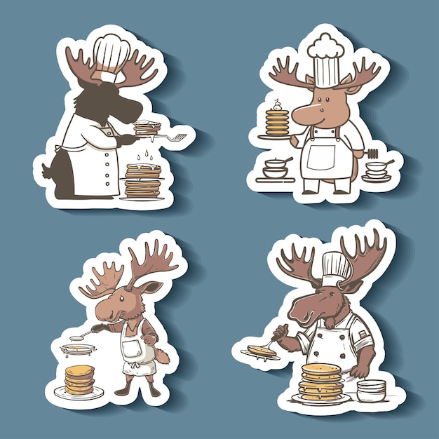 Sticker of moose chefs cooking pancakes