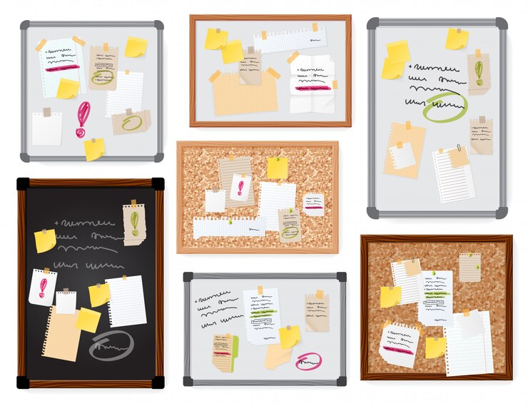 Vector sticker notes pined on board 