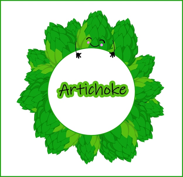 Sticker of logo voor artisjokthee, verse groenten en ander gezond voedsel Leuke karakters