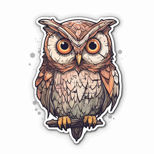 Sticker of an owl with the word owl on it.