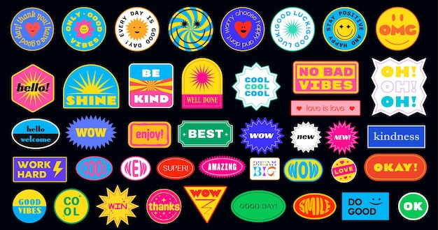 Sticker pack collection of trendy pins set of cool patches vector design