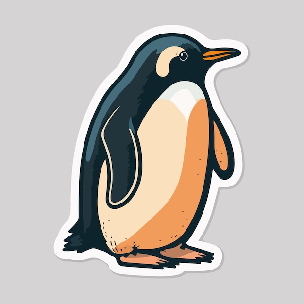 A sticker of a penguin with a yellow beak and black and white feathers.