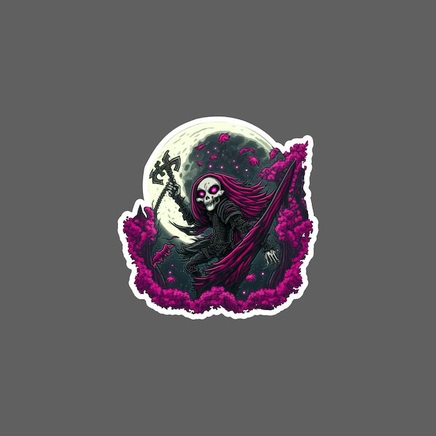 Vector sticker of pink cloak grim reaper