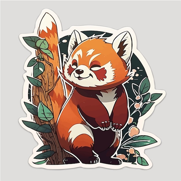 A sticker of a red panda with the word panda on it.