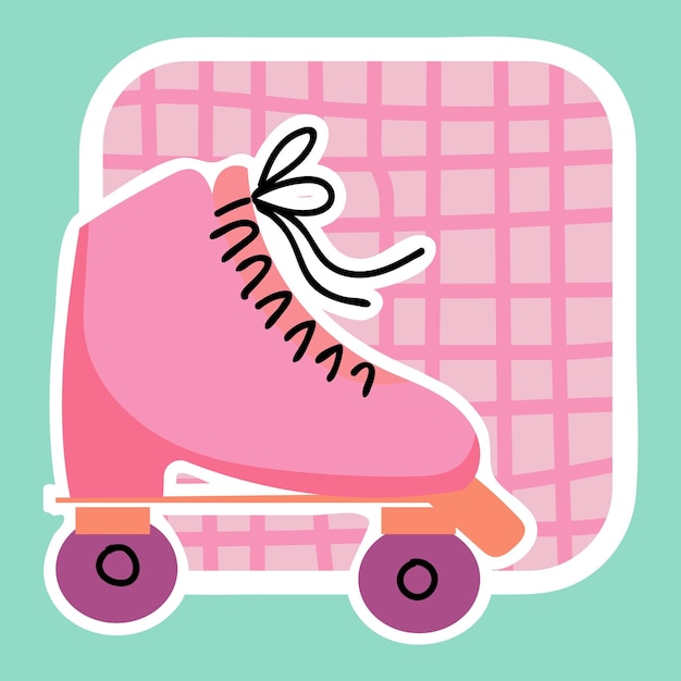 Sticker roller skates vector illustration barbie style