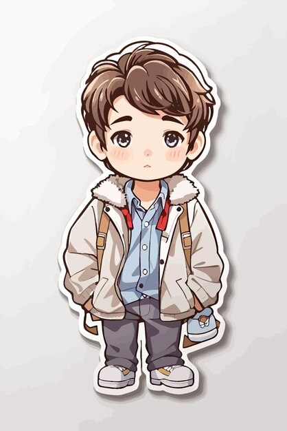 a sticker of a sad boy in a jacket