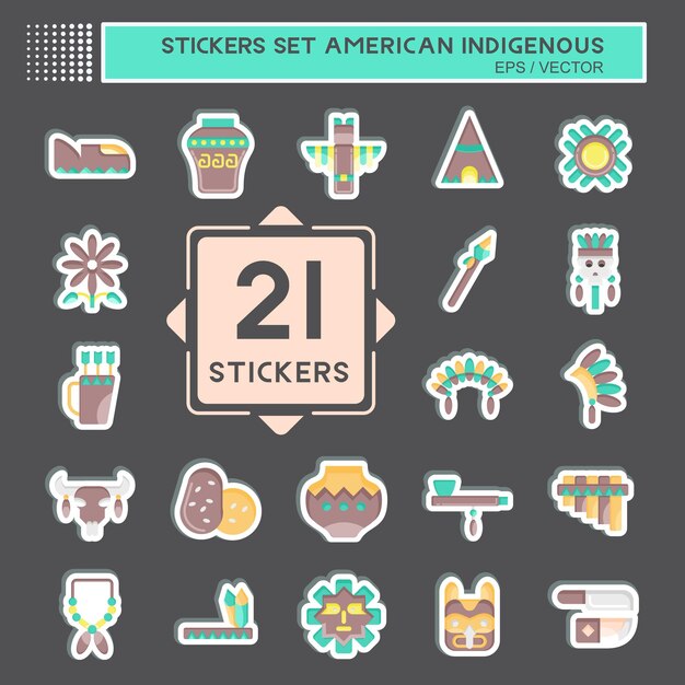 Sticker Set American Indigenous gerelateerd aan Onderwijs symbool bewerkbaar