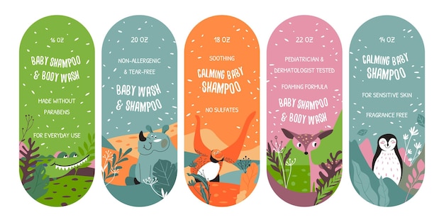 Vector sticker set for baby shampoo package design