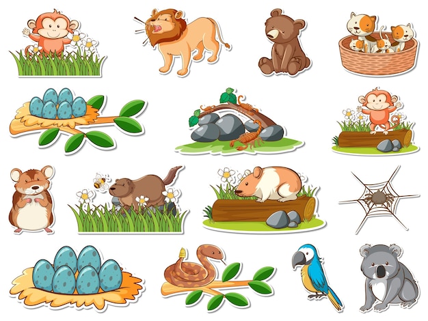 Sticker set cartoon wilde dieren